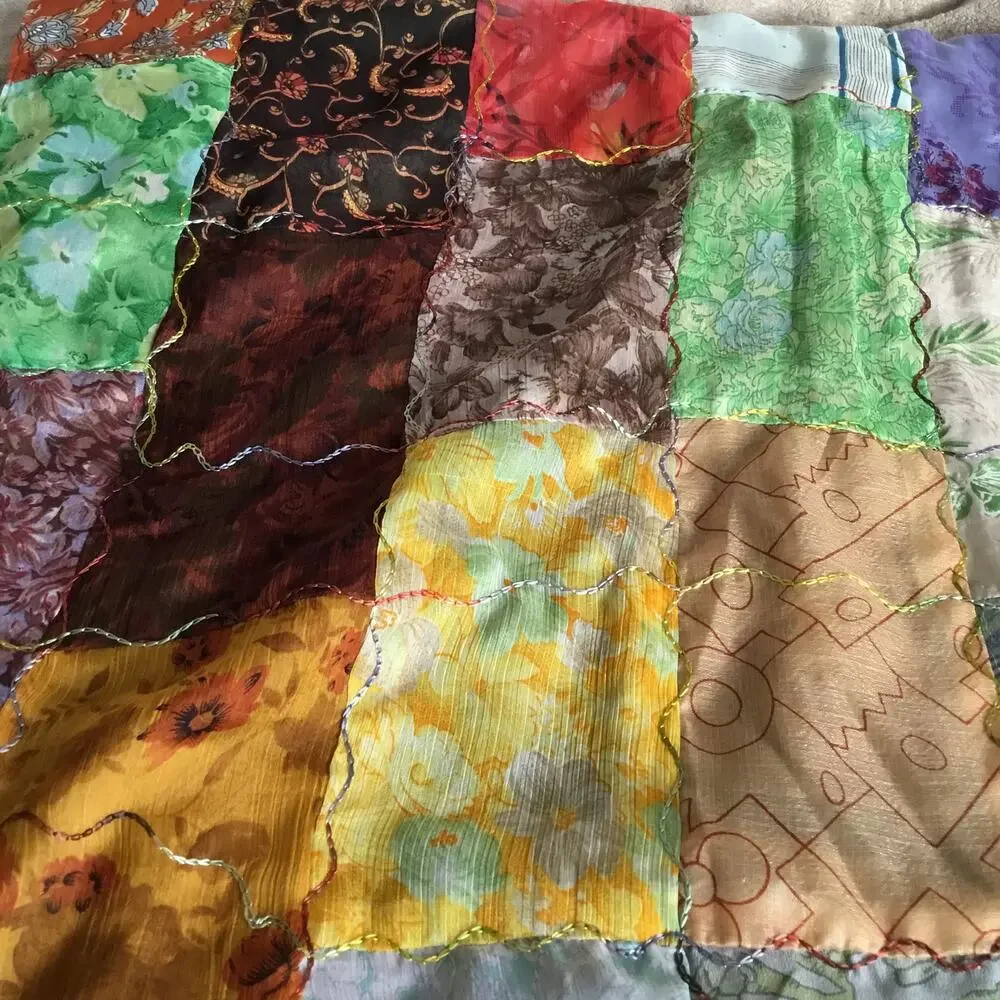 Giardino D'Oriente Lg Rectangle Patch Multicolor 100% Silk Scarf Made in Italy